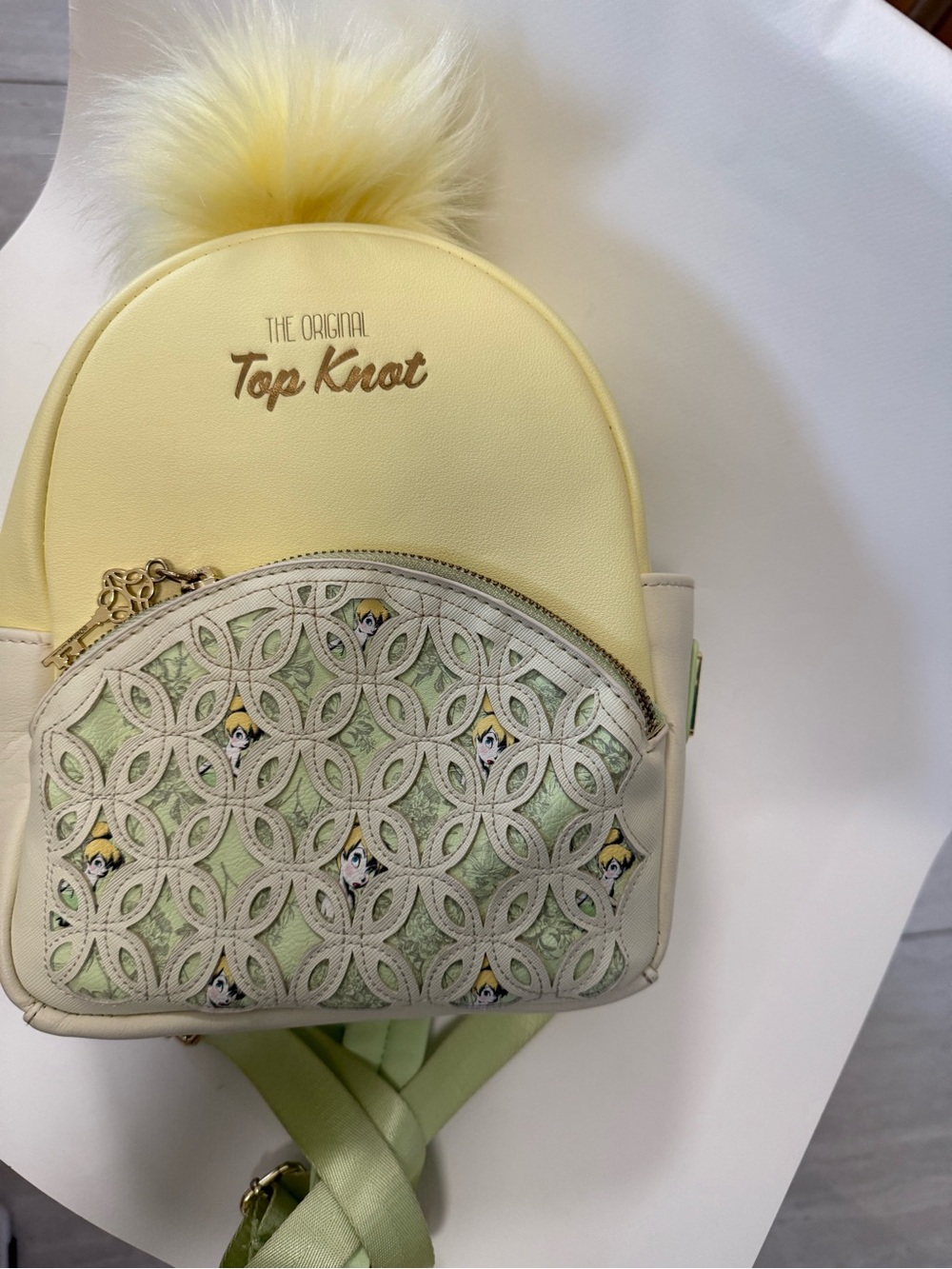 Loungefly Tinker Bell Top Knot Yellow & Light Green Pom-Pom Mini Backpack-
